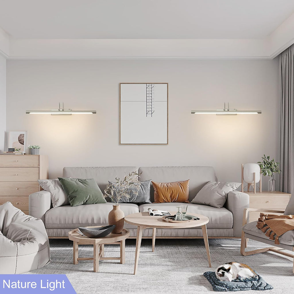 LED Bathroom Wall Light Nickel LED Picture Lights for Wall with Switch 60CM | Bathroom Mirror Light, 270° Adjustable, 60CM 800Lumen Waterproof, 3 Color Temperature, Vanity Lights, Hardwired [Energy Class F]
