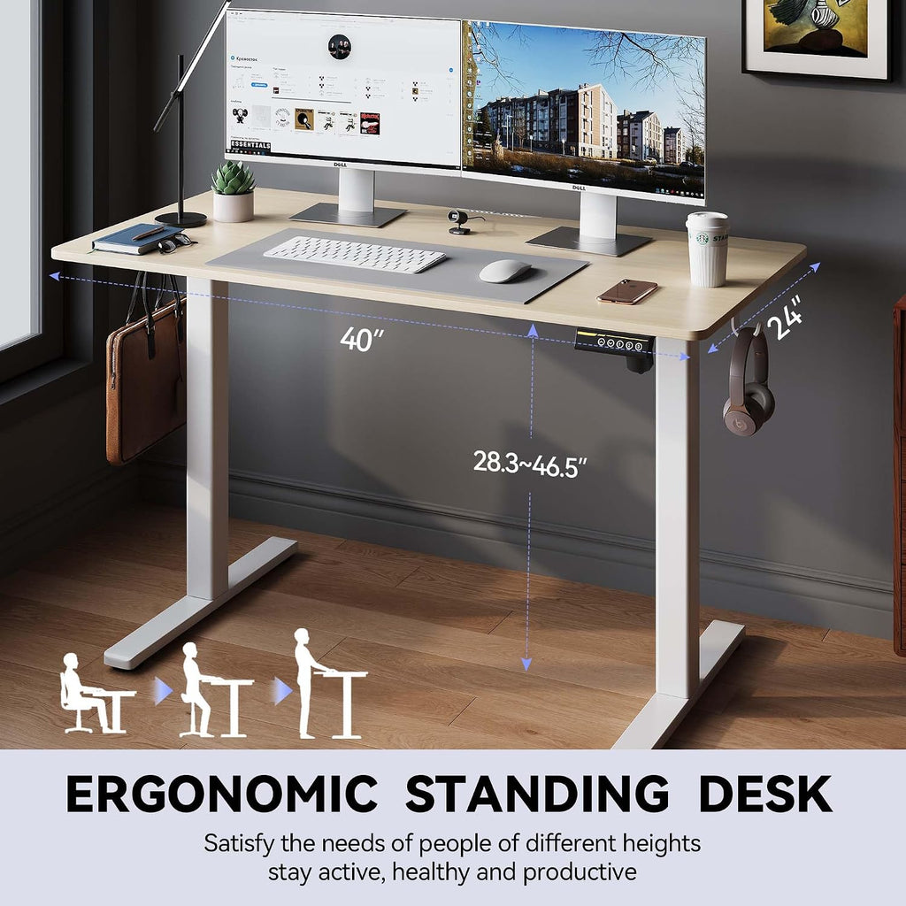 48 x 24 Inch Electric Standing Desk, 3 Memory Presets, Brown | 48 x 24 in Desktop, 28.3-46.5 in Height, 2 Up/Down Buttons + 3 Presets, ≤45 dB, 154 lb Capacity Nature 48X24