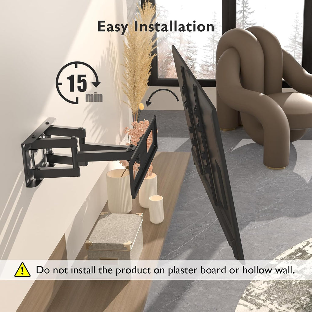 BONTEC TV Wall Bracket for 23-70 Inch TVs, Full Motion Wall Mount, 45 kg | Max VESA 400x400 mm, double arm design, swivel tilt extension to 380 mm, LED LCD OLED screens, spirit level included