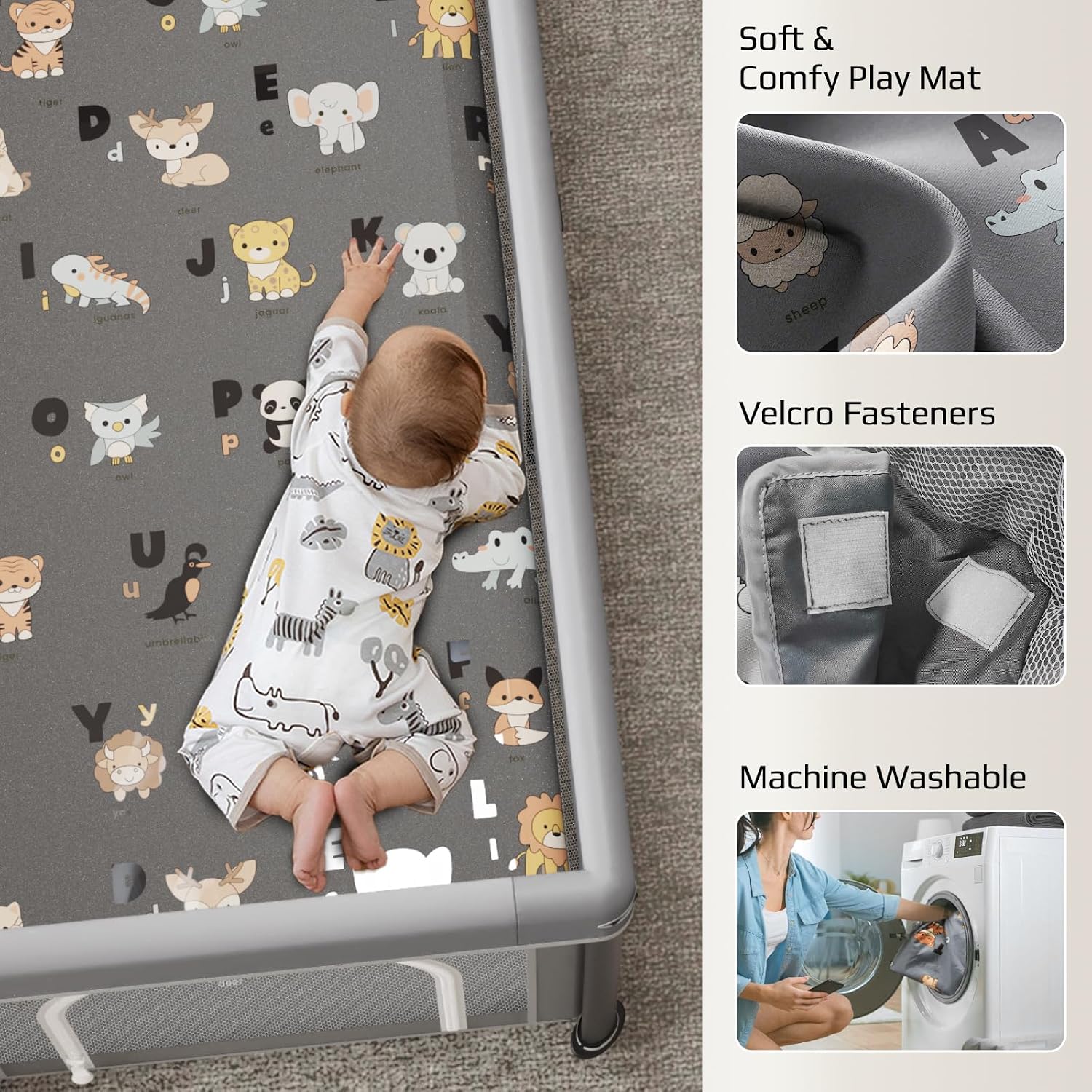 Foldable Baby Playpen with Mat，50"×50" Collapsible Playard for Babies and Toddlers，Indoor&Outdoor Kids Safety Play Pen