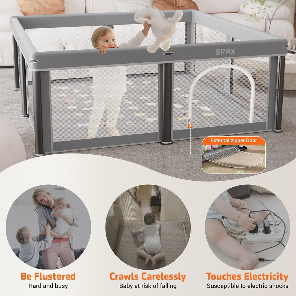 Foldable Baby Playpen with Mat，50"×50" Collapsible Playard for Babies and Toddlers，Indoor&Outdoor Kids Safety Play Pen