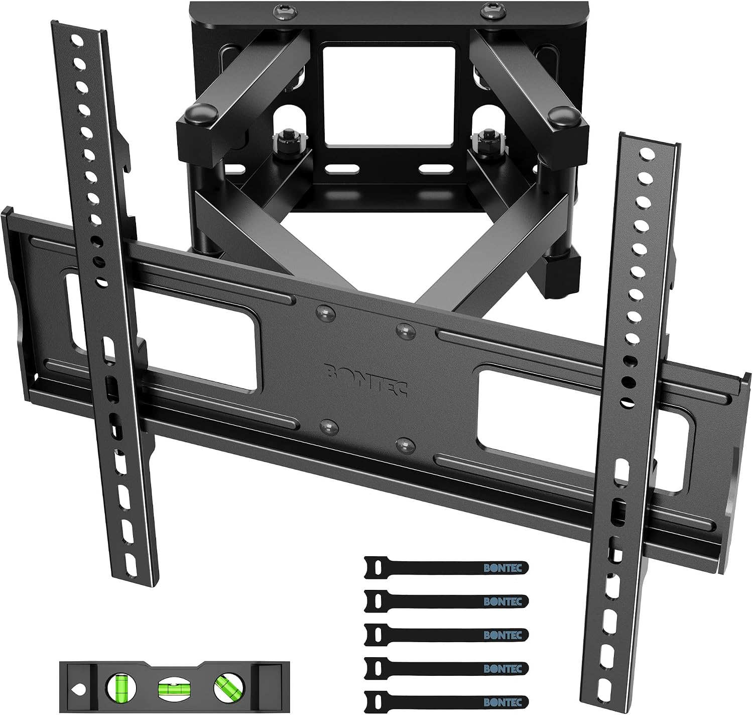 BONTEC TV Wall Bracket for 23-70 Inch TVs, Full Motion Wall Mount, 45 kg | Max VESA 400x400 mm, double arm design, swivel tilt extension to 380 mm, LED LCD OLED screens, spirit level included