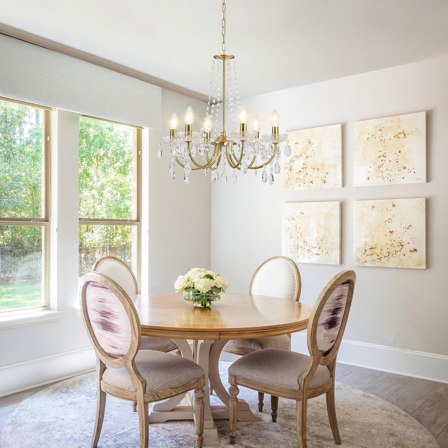 Crystal Chandelier,K9 Crystal Pendant Lighting for Living Room Golden Ceiling Fixture for Wedding,Kitchen,Dining,Foyer,H 18.5" x W 21.3"