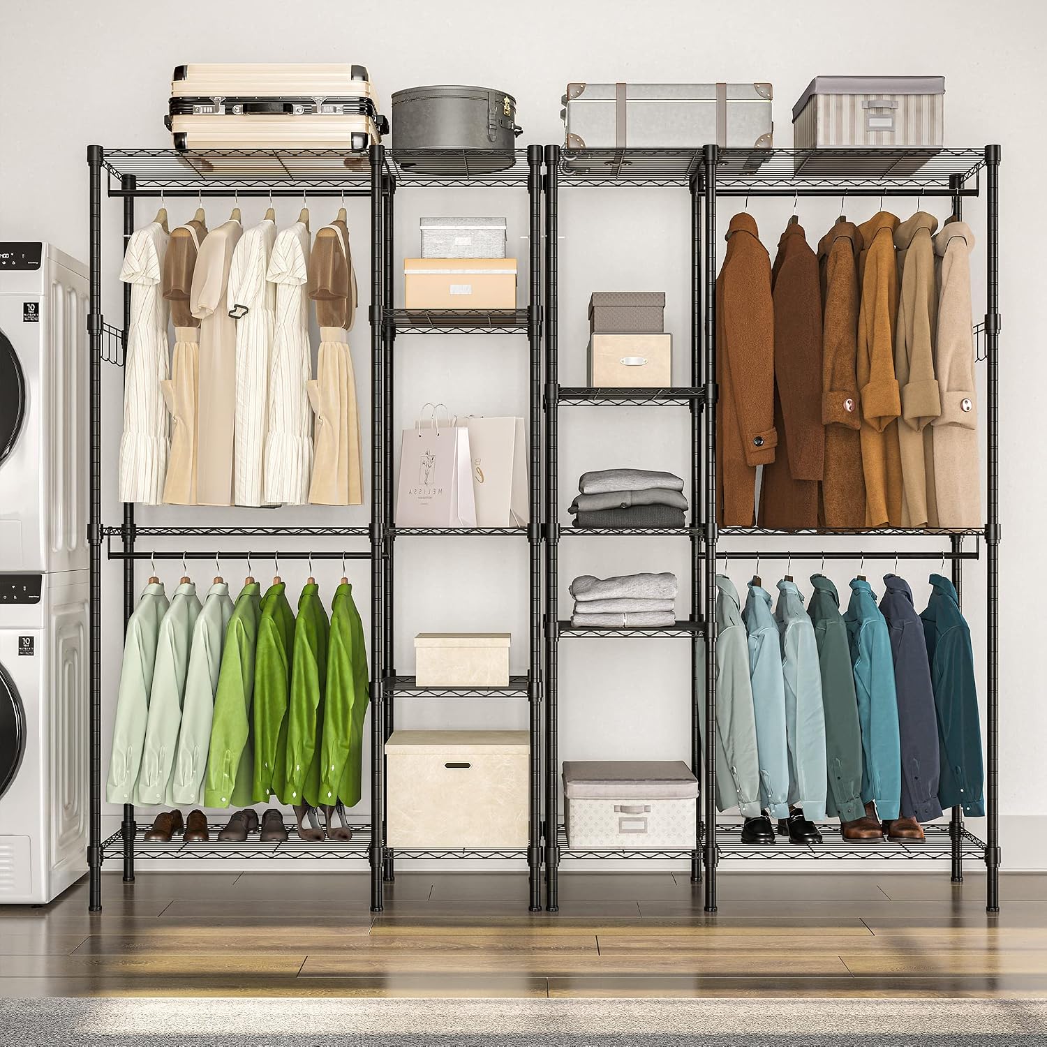 Heavy Duty Clothes Rack: 22mm carbon steel tubes, ideal for heavy coats and long dresses Stable on Any Floor: Suitable for wood, tile, or carpet, keeping your clothes, shoes, and bags