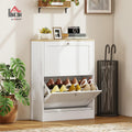HOMCOM Shoe Cabinet with 2 Flip Drawers, Narrow Slim Shoe Rack, White | Freestanding, Storage Cabinet, for Entryway, Hallway