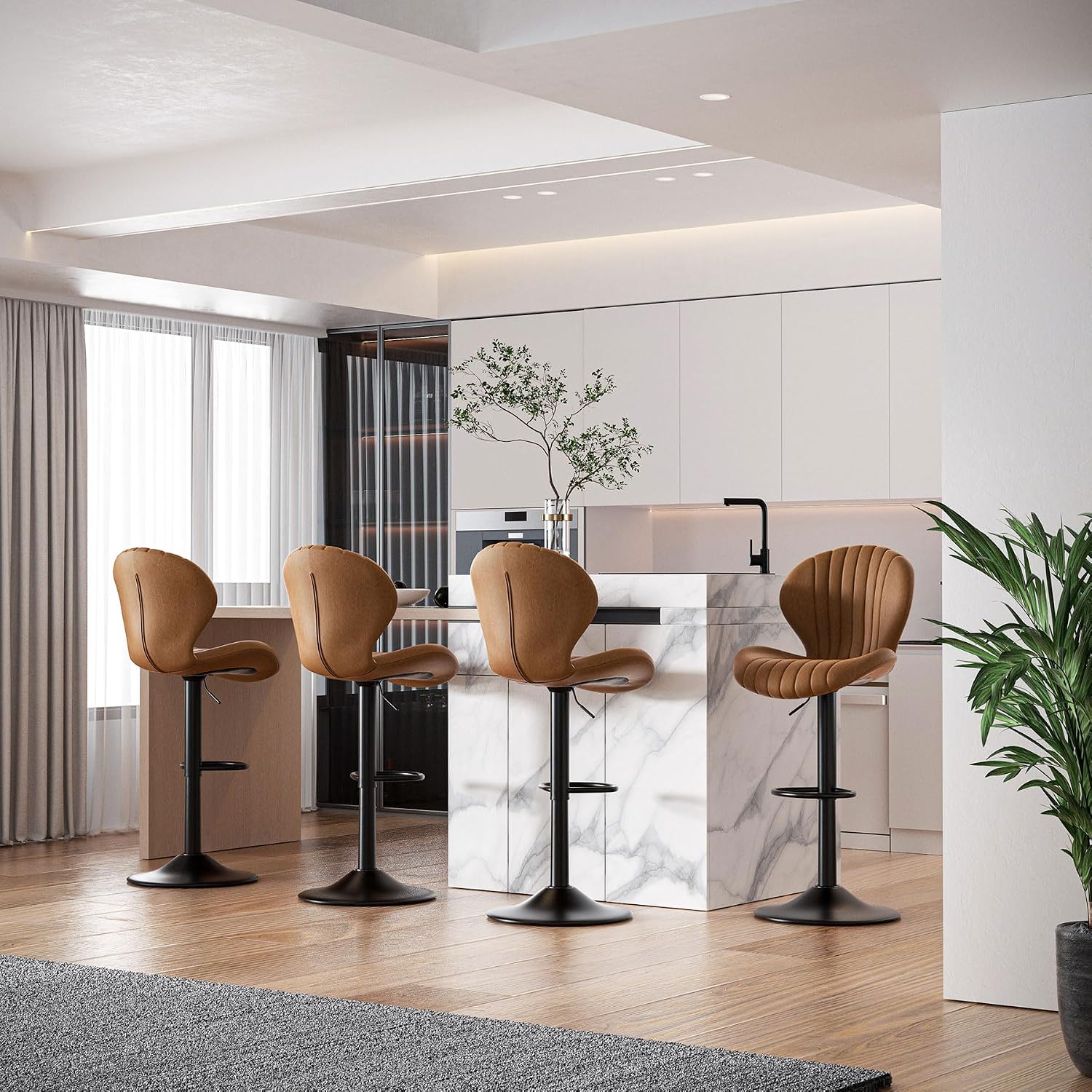 Hawthyhome Bar Stools Set of 2 Backrest Kitchen Bar stools Brown
