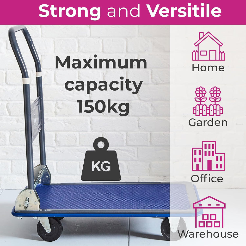 Heavy Duty Aluminium Folding Sack Trolley Hand Truck Barrow Transport Wheels Extendable Handle (150 kg)