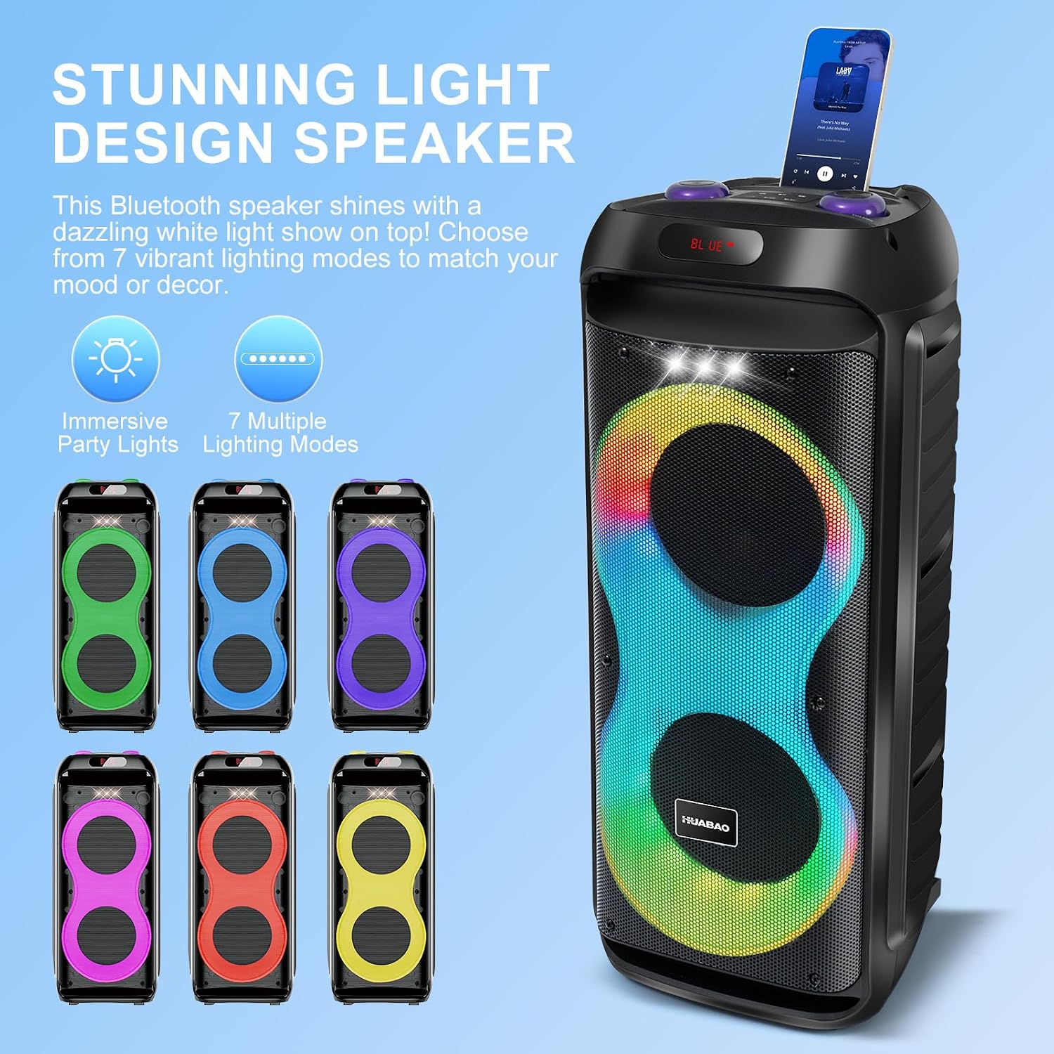 Bluetooth Karaoke Speaker with 2 Wireless Microphones – 40W Portable PA System with LED Lights, TWS Pairing, 6.5” Dual Woofers, Rolling Wheels, Rechargeable Battery - for Party/Home/Outdoor