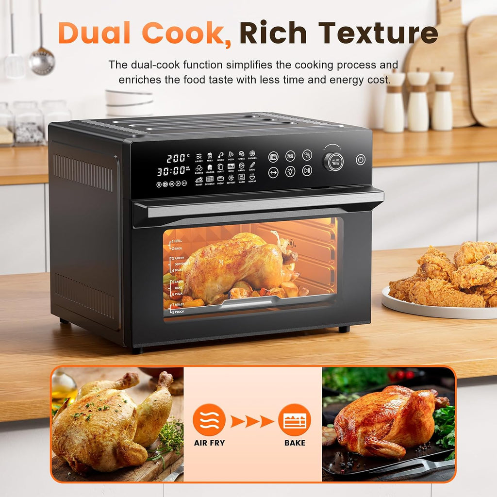 30L Air Fryer Oven, 18 in 1 Presets Dual-Cook Function Air Fryer, 360°Hot Air Circulation Technology/Digital Knob/LED Touch Panel/Timer & Temperature Control, Oil-Less Cooking, 7 Accessories, 1800W