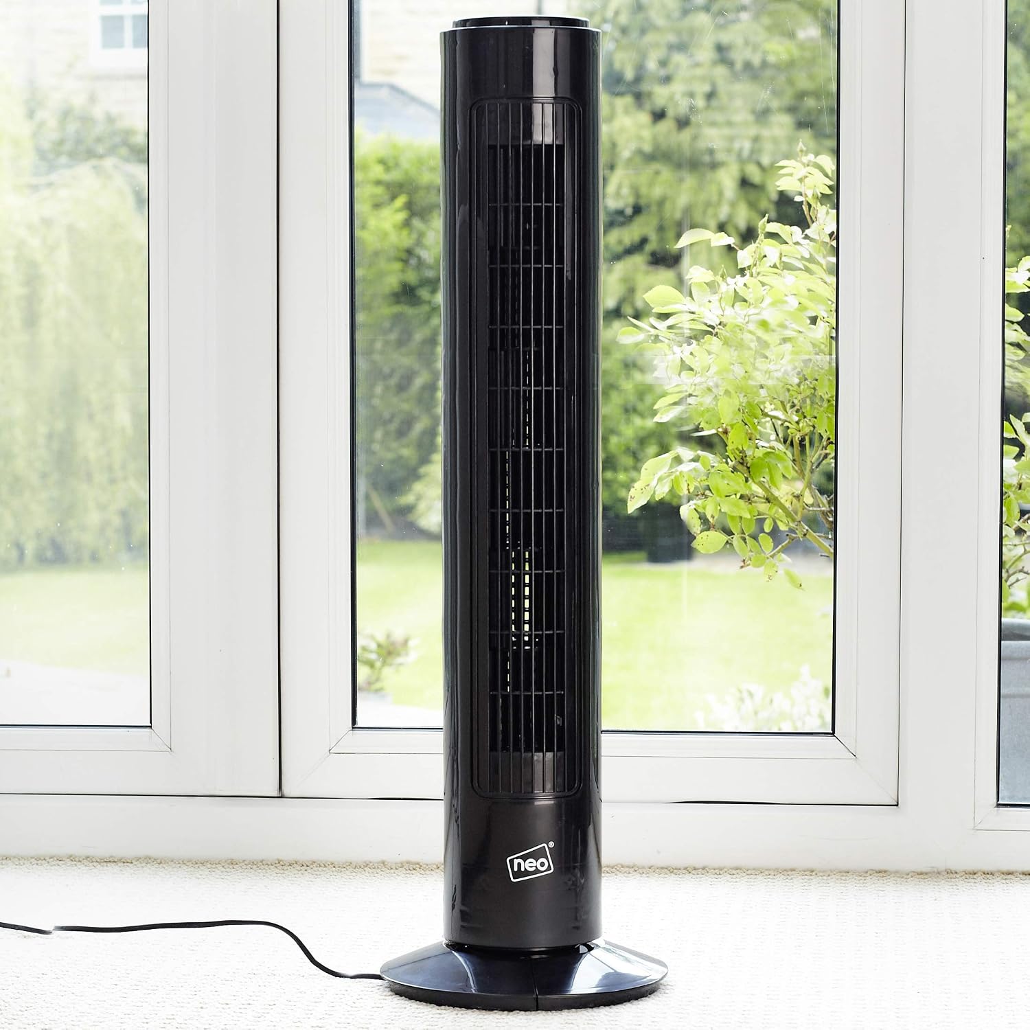 Neo 29" Inch Air Cooling Cooler Free Standing Quiet Bedroom Bladeless Tower Fan 3 Speed Oscillating (Black and White)