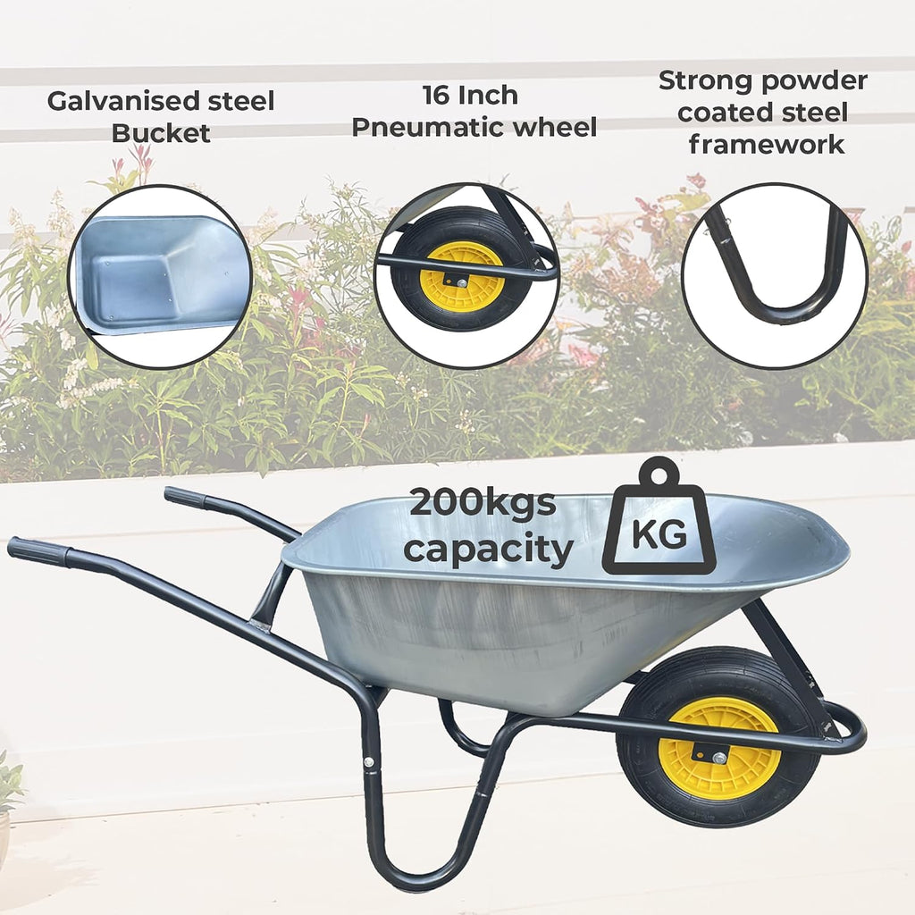Neo 120L Large Heavy Duty Solid Wheelbarrow Wheel Barrow Garden Trolley Tyre