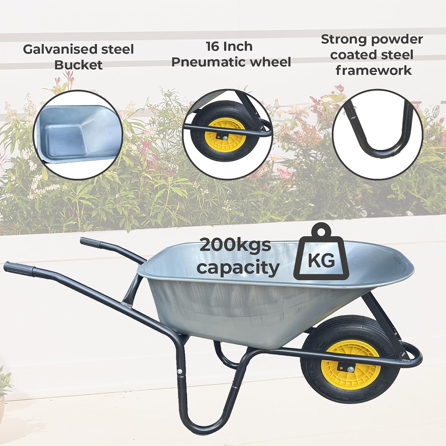 Neo 120L Large Heavy Duty Solid Wheelbarrow Wheel Barrow Garden Trolley Tyre