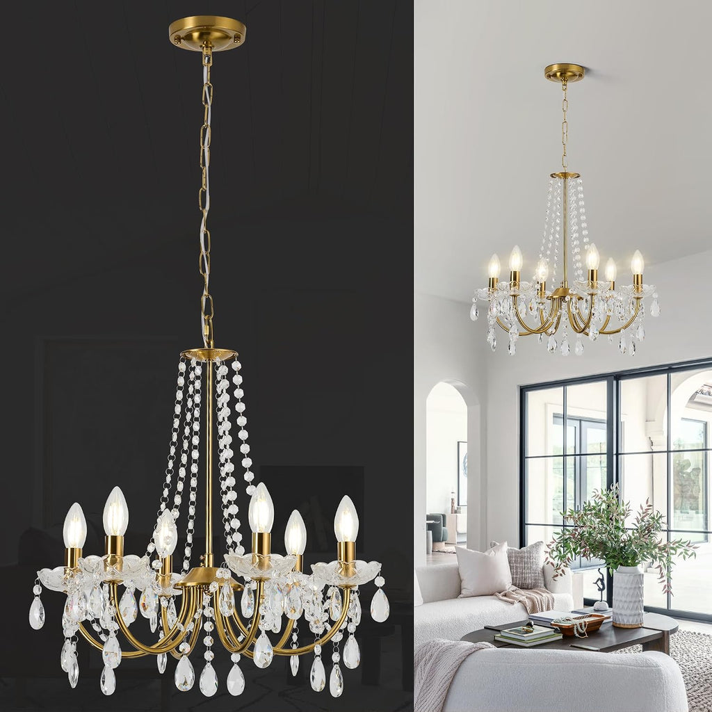 Crystal Chandelier,K9 Crystal Pendant Lighting for Living Room Golden Ceiling Fixture for Wedding,Kitchen,Dining,Foyer,H 18.5" x W 21.3"