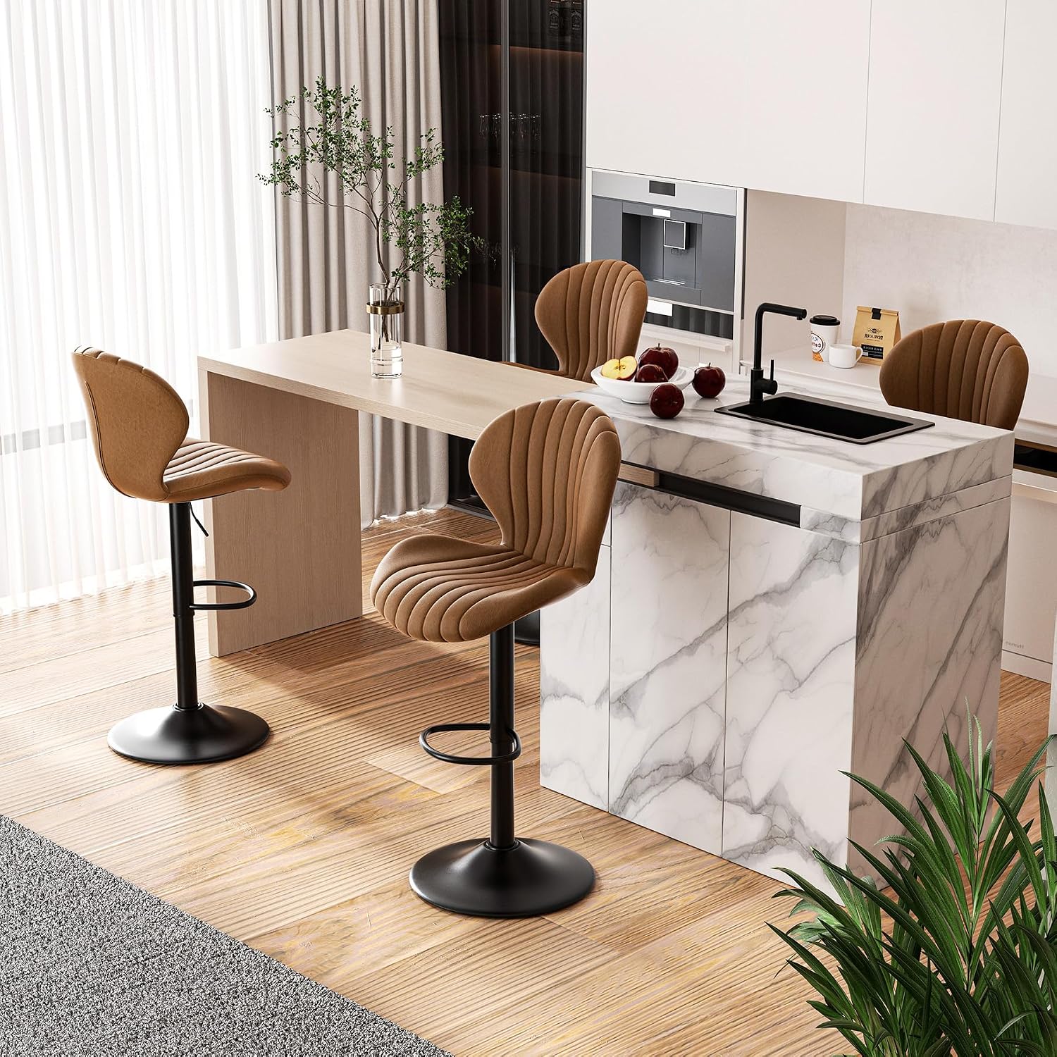 Hawthyhome Bar Stools Set of 2 Backrest Kitchen Bar stools Brown