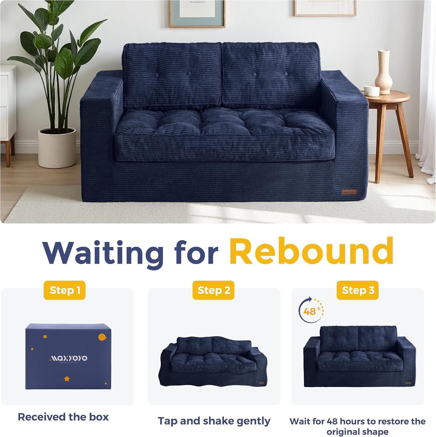 MAXYOYO 2 Seater Sofa Corduroy,Sofa Couch with Armrests,Loveseat Upholstered Floor Sofa Chair,Boneless Couch with Tufted Cushion & Backrest, Large Bean Bag Couch for Bedroom Living Room