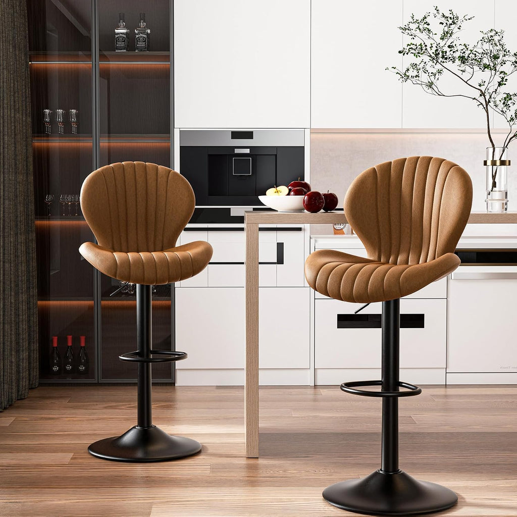 Hawthyhome Bar Stools Set of 2 Backrest Kitchen Bar stools Brown