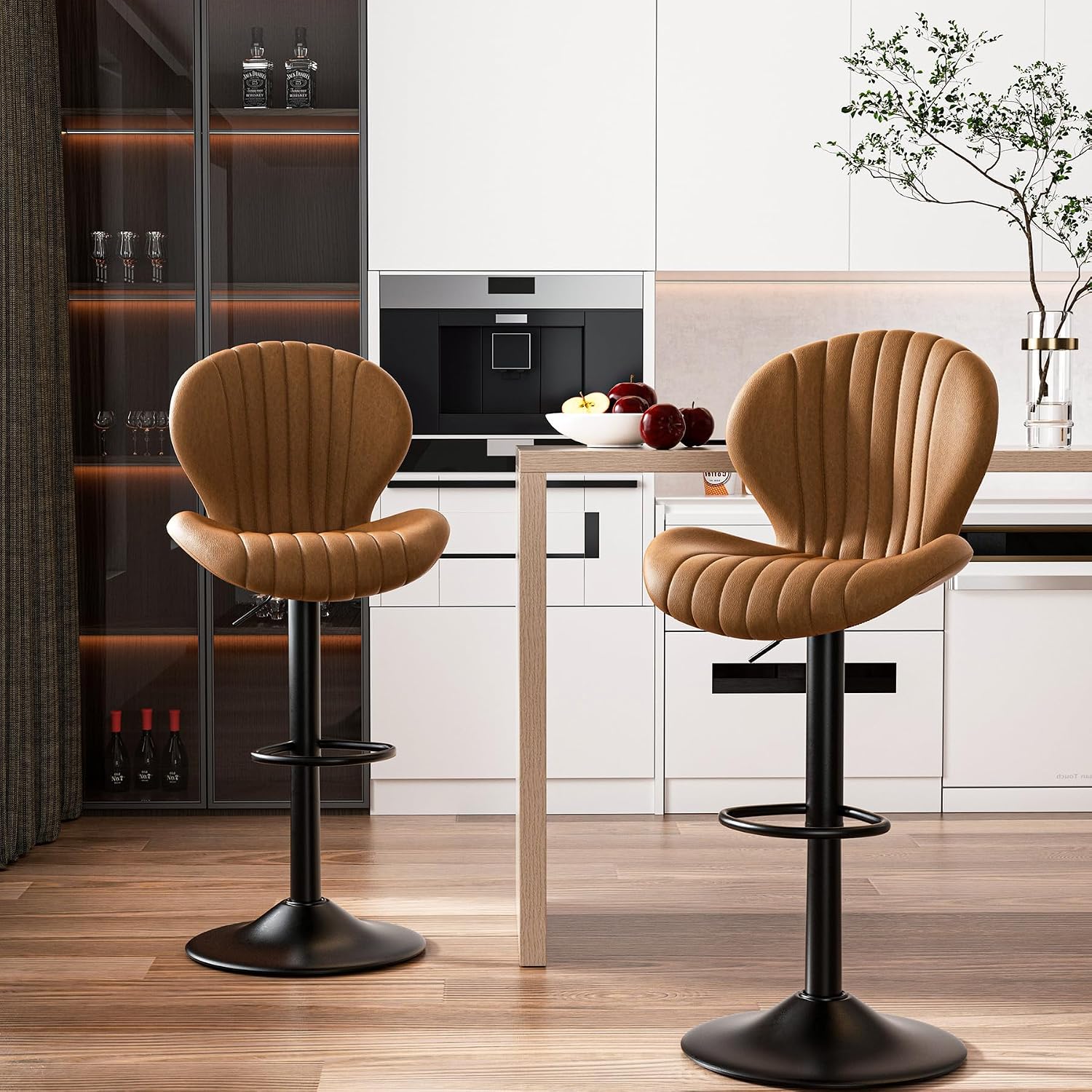 Hawthyhome Bar Stools Set of 2 Backrest Kitchen Bar stools Brown