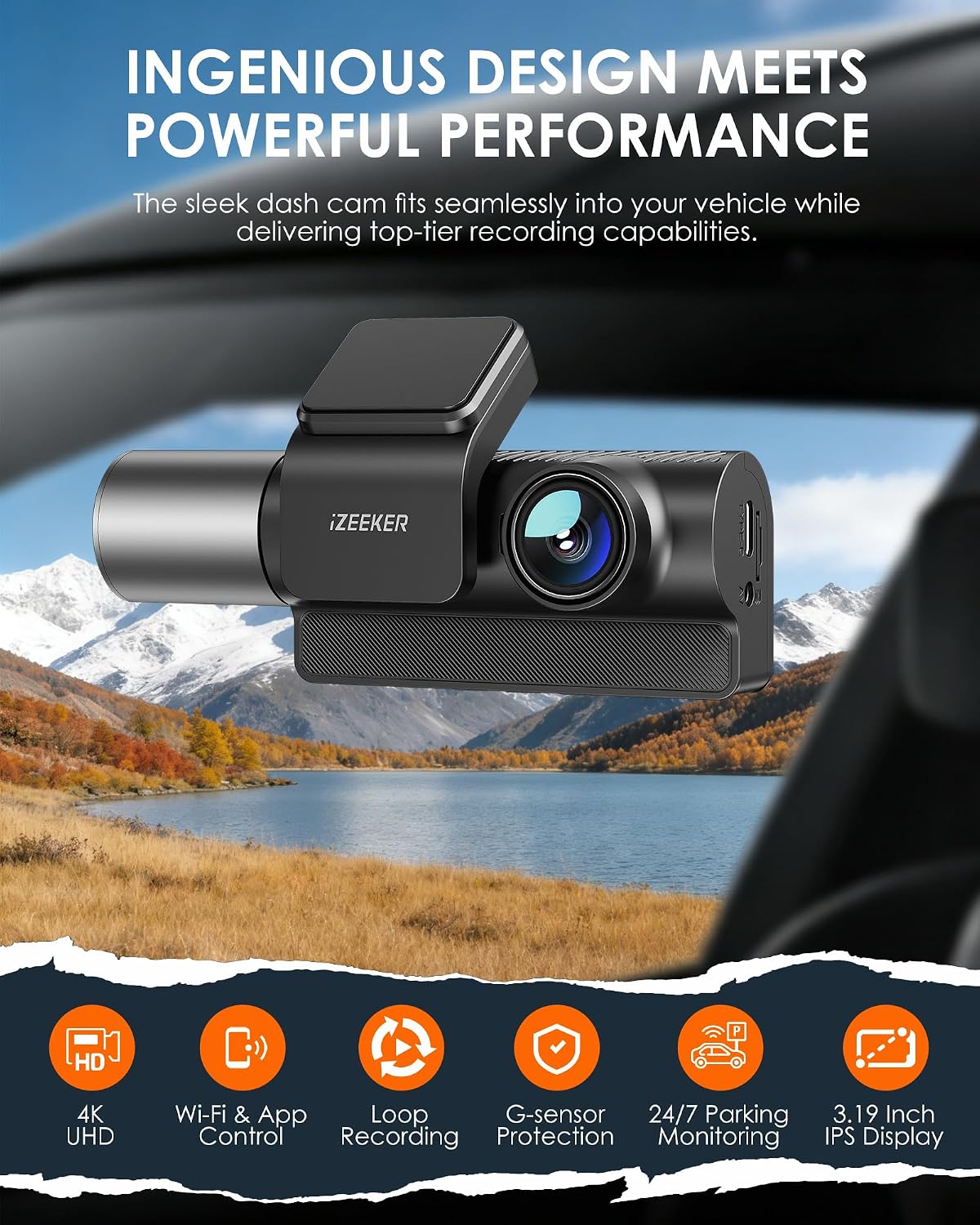 iZEEKER 4K Dash Cam Front, 2160P Car Camera with Free 32GB Card, Night Vision Dashcam with Loop Recording, G-Sensor Auto Lock, Parking Mode, WDR with Memory Card
