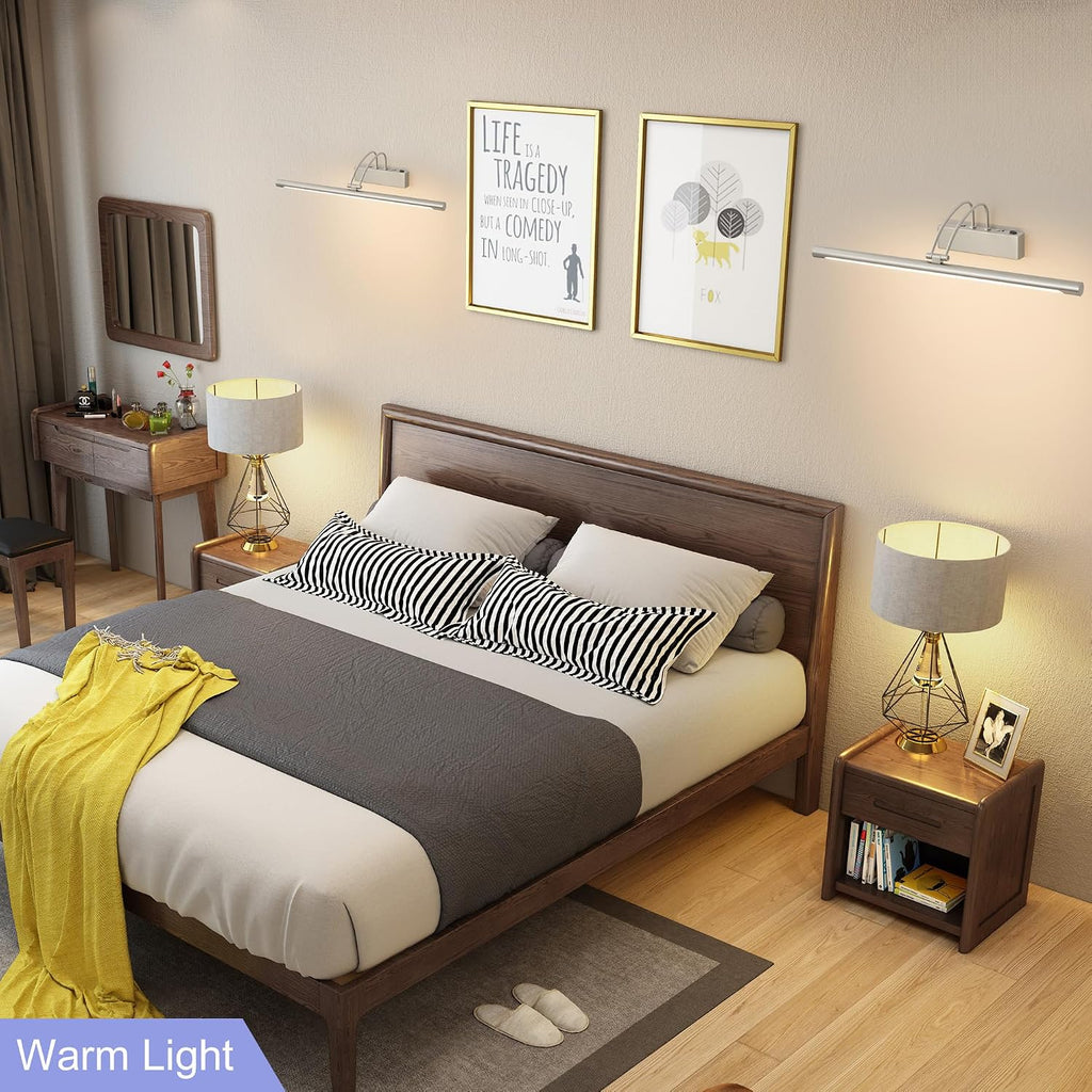 LED Bathroom Wall Light Nickel LED Picture Lights for Wall with Switch 60CM | Bathroom Mirror Light, 270° Adjustable, 60CM 800Lumen Waterproof, 3 Color Temperature, Vanity Lights, Hardwired [Energy Class F]