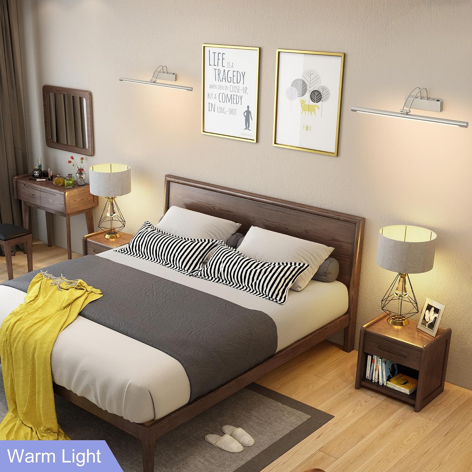 LED Bathroom Wall Light Nickel LED Picture Lights for Wall with Switch 60CM | Bathroom Mirror Light, 270° Adjustable, 60CM 800Lumen Waterproof, 3 Color Temperature, Vanity Lights, Hardwired [Energy Class F]