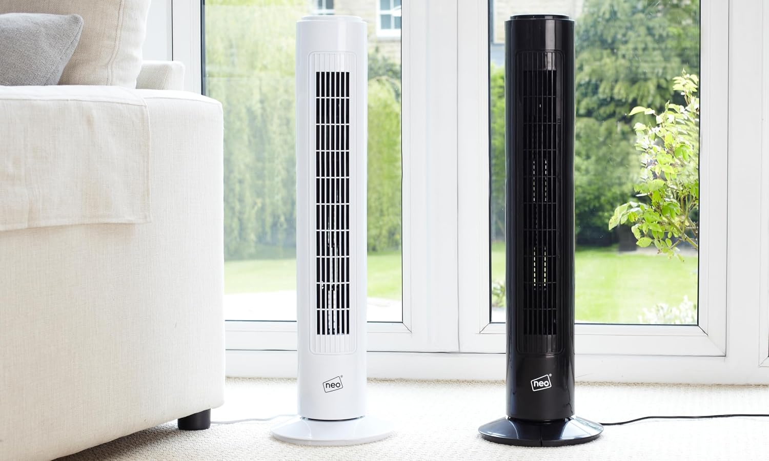 Neo 29" Inch Air Cooling Cooler Free Standing Quiet Bedroom Bladeless Tower Fan 3 Speed Oscillating (Black and White)