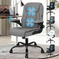 ELFORDSON Massage Home Office Chair, Mid-back Executive Work Chairs with 90° Flip-up Armrests, Adjustable Height, Swivel, Ergonomic Heavy-duty Desk Work Chair, PU Leather, Grey