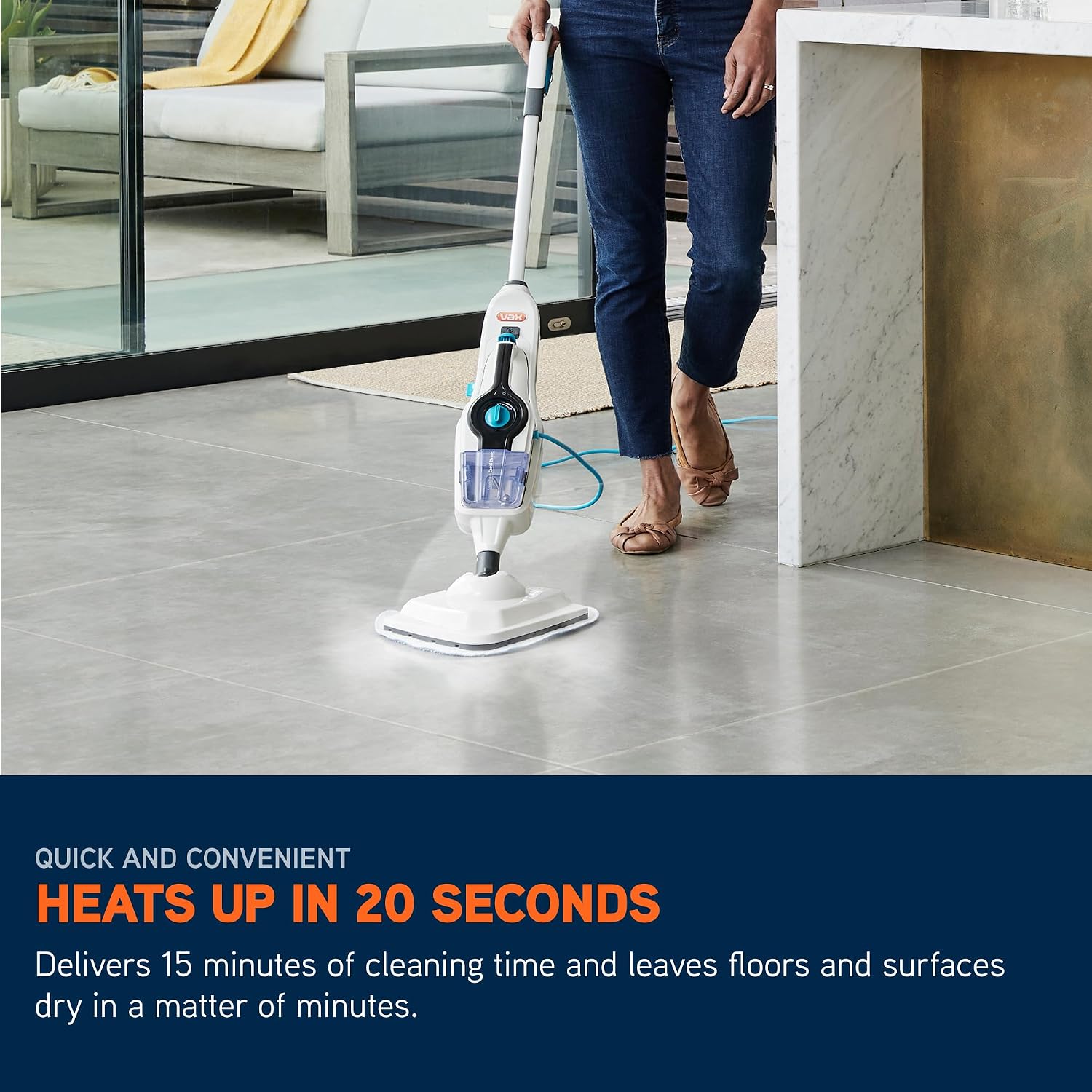 Vax Steam Fresh Combi Classic Steam Cleaner, Portable Handheld and Floor Steam Mop, Detergent and 10 Accessories for the Oven, Bathroom and Home, Easy to Carry, 1600W, 3.7kg, White & Blue, S86-SF-CC