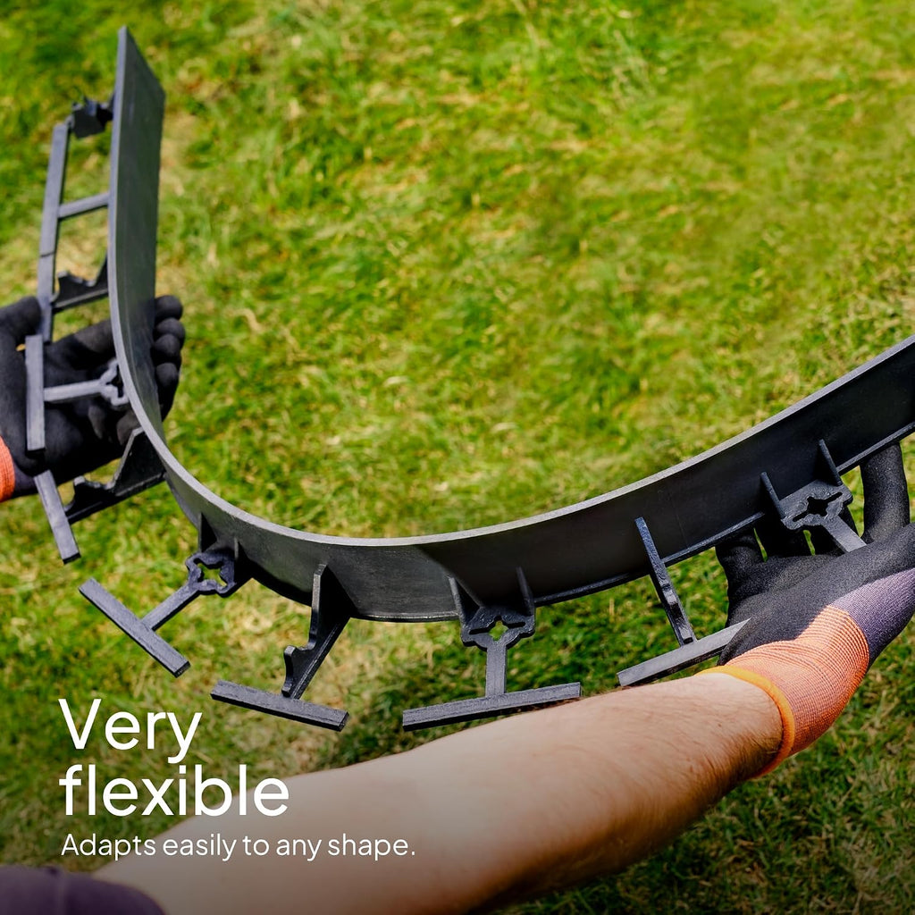 Flexible Lawn Edging 24 m - Invisible Plastic Garden Edge with 100 Securing Pegs - Easy to Use, Weather Resistant - Grass, Flowerbed & Path Border Edging, Height 55 mm, Black