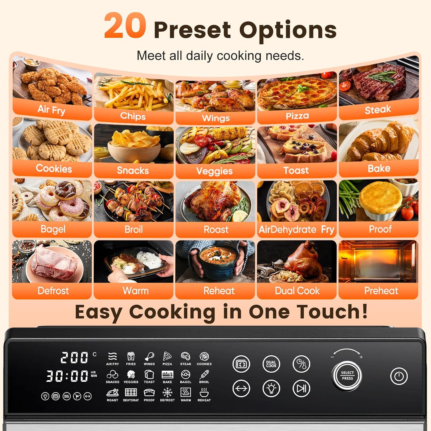 30L Air Fryer Oven, 18 in 1 Presets Dual-Cook Function Air Fryer, 360°Hot Air Circulation Technology/Digital Knob/LED Touch Panel/Timer & Temperature Control, Oil-Less Cooking, 7 Accessories, 1800W