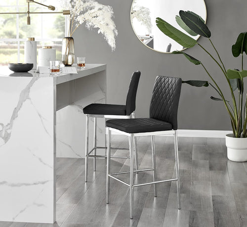 2X MILAN BLACK FAUX LEATHER COUNTER STOOLS BLACK