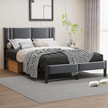 King Size Bed Frame Upholstered Platform with Headboard,150×200cm Metal King Size Bed Frame with Slats Support, Mattress Foundation, Dark Grey