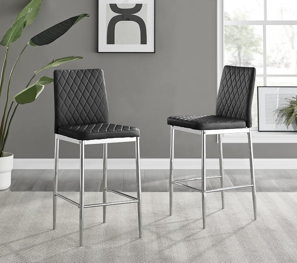 2X MILAN BLACK FAUX LEATHER COUNTER STOOLS BLACK