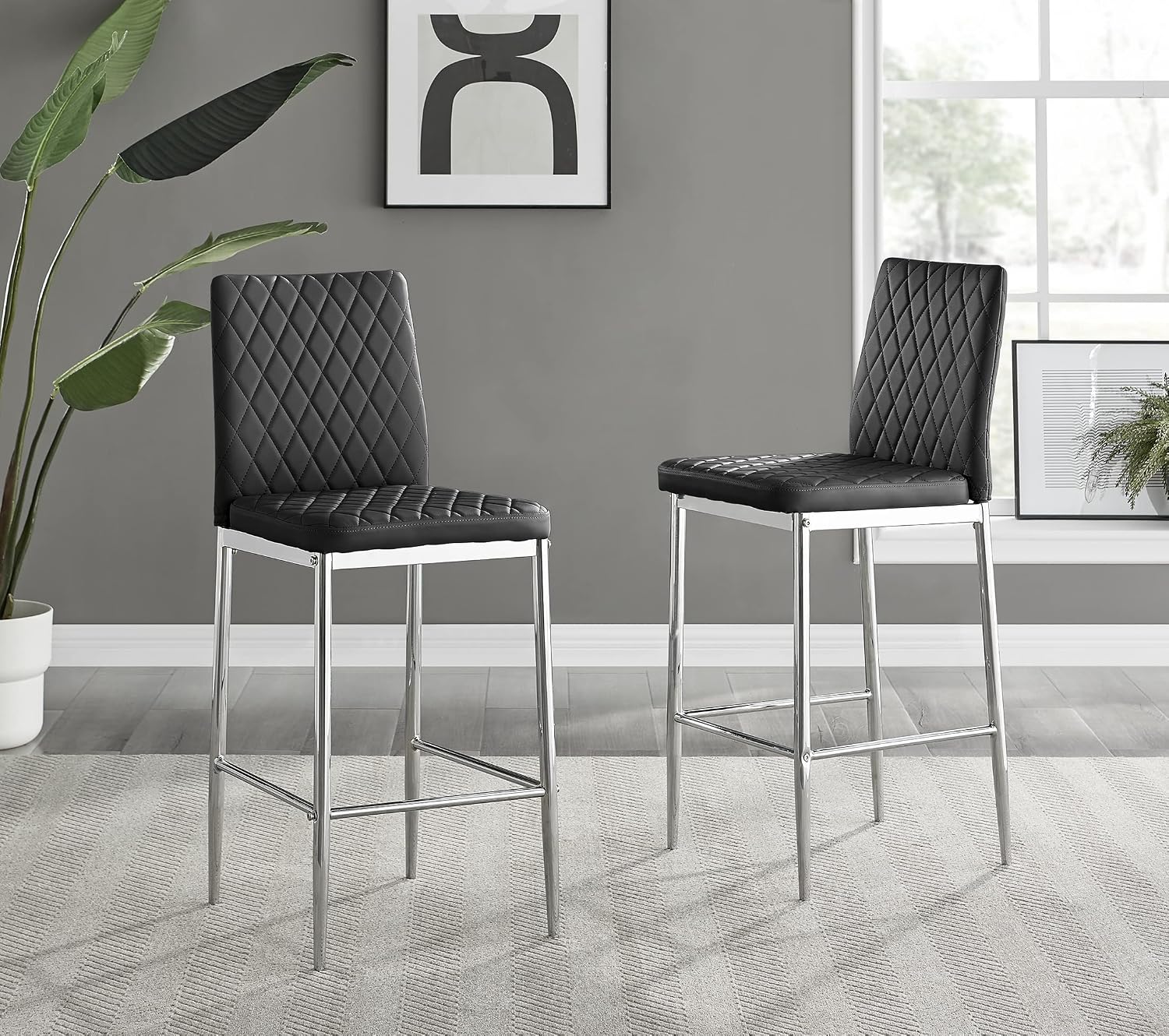 2X MILAN BLACK FAUX LEATHER COUNTER STOOLS BLACK