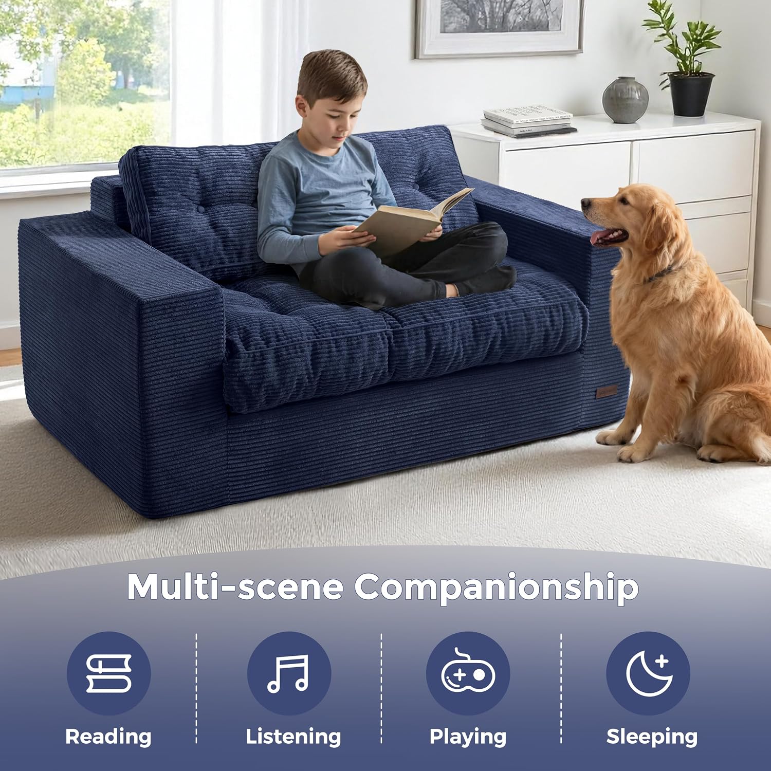 MAXYOYO 2 Seater Sofa Corduroy,Sofa Couch with Armrests,Loveseat Upholstered Floor Sofa Chair,Boneless Couch with Tufted Cushion & Backrest, Large Bean Bag Couch for Bedroom Living Room