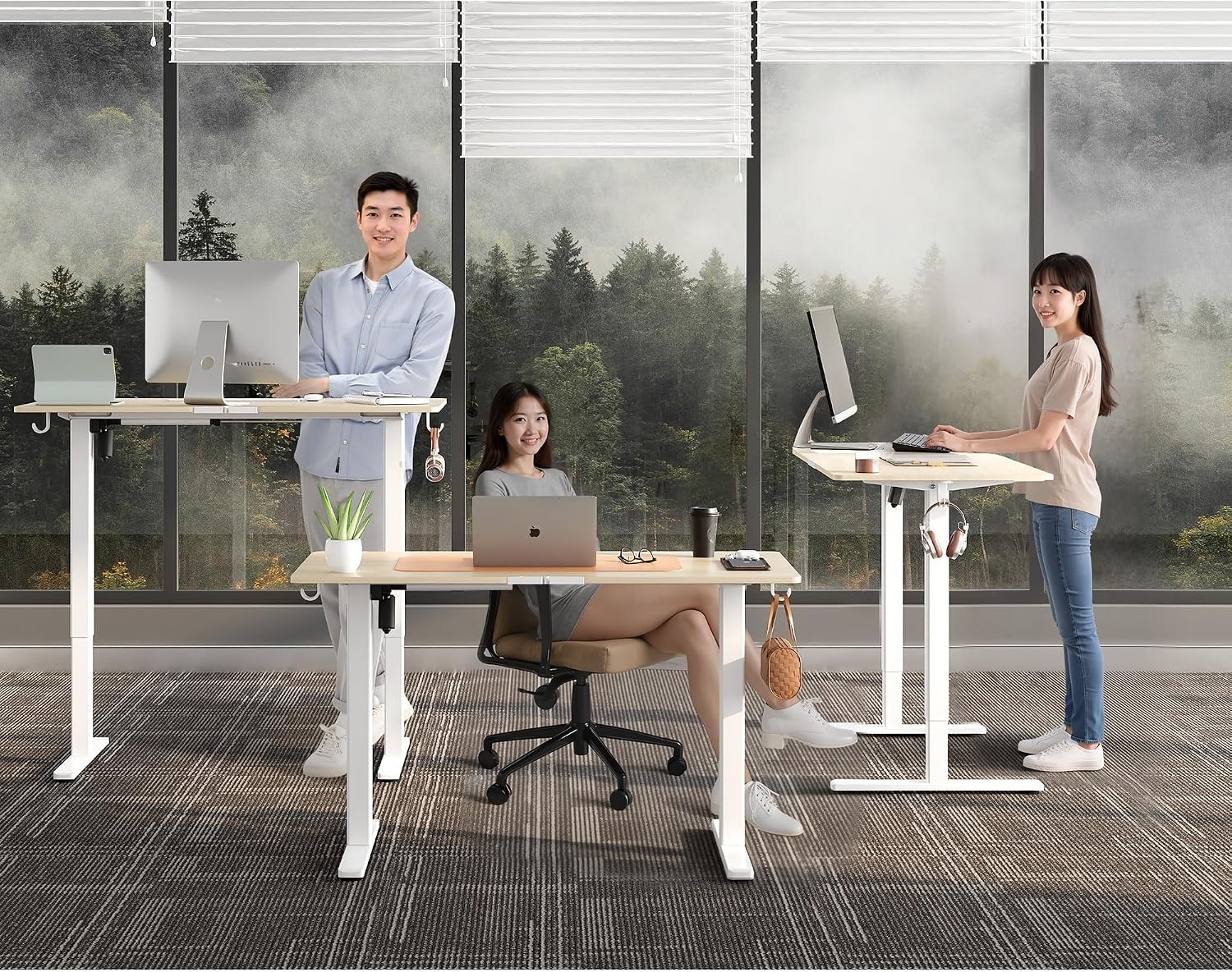 48 x 24 Inch Electric Standing Desk, 3 Memory Presets, Brown | 48 x 24 in Desktop, 28.3-46.5 in Height, 2 Up/Down Buttons + 3 Presets, ≤45 dB, 154 lb Capacity Nature 48X24