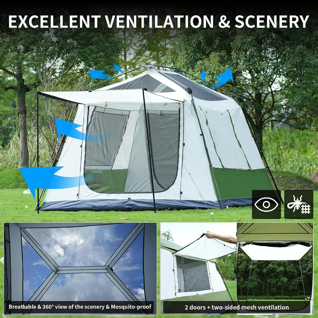 TENPLAY Pop Up Cabin 4 Person Tent, Instant 3 Min Setup, Family Camping Shelter with Rainfly, 210D Oxford Waterproof PU3000mm, 4-Season Portable with Carry Bag, for Travel,Picnic,Party, Outdoor