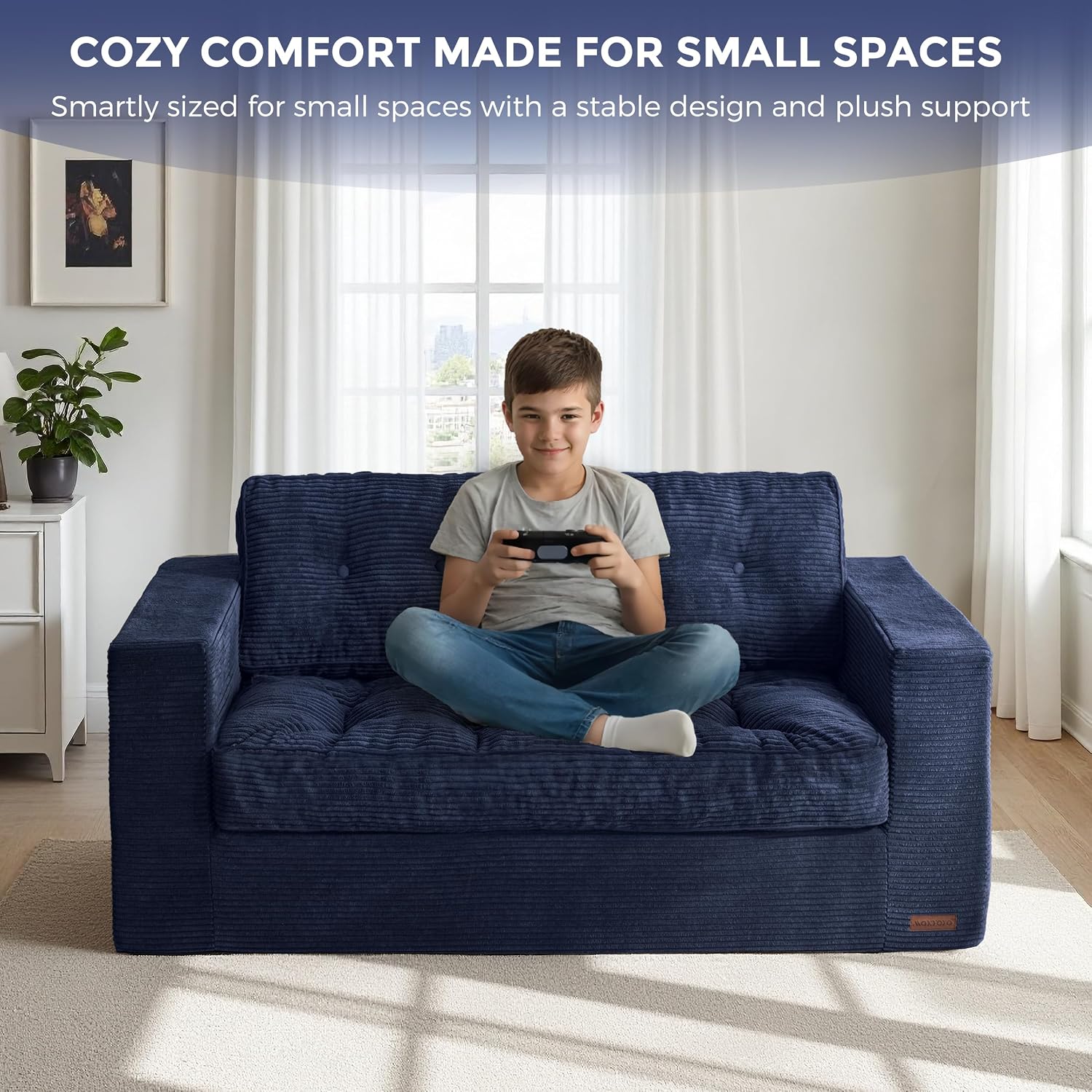 MAXYOYO 2 Seater Sofa Corduroy,Sofa Couch with Armrests,Loveseat Upholstered Floor Sofa Chair,Boneless Couch with Tufted Cushion & Backrest, Large Bean Bag Couch for Bedroom Living Room