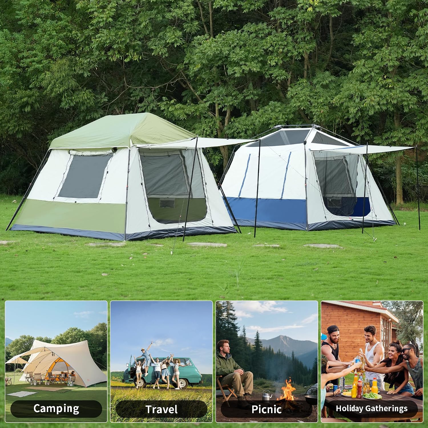 TENPLAY Pop Up Cabin 4 Person Tent, Instant 3 Min Setup, Family Camping Shelter with Rainfly, 210D Oxford Waterproof PU3000mm, 4-Season Portable with Carry Bag, for Travel,Picnic,Party, Outdoor