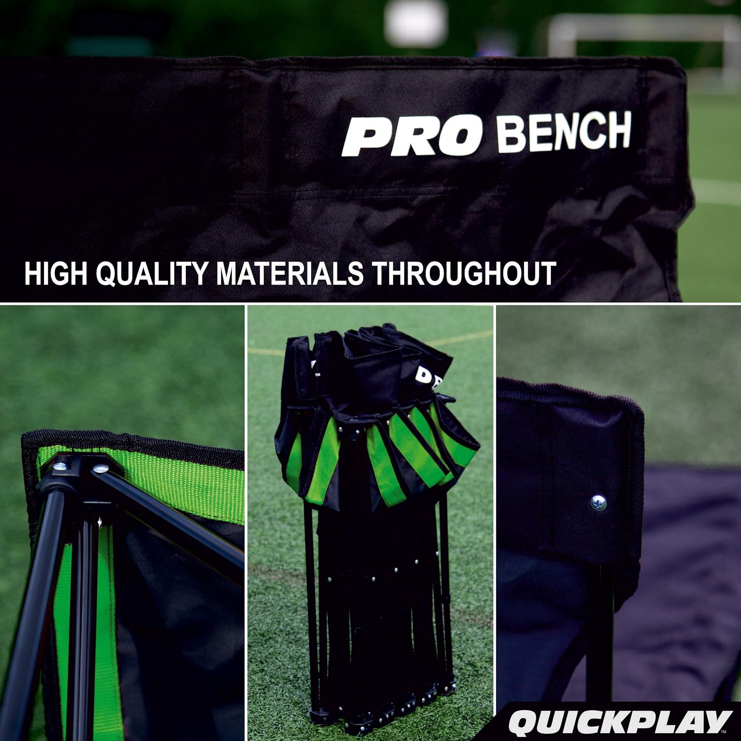 QUICKPLAY PRO Portable Folding Bench Range – 2, 4, 6, 9 Seats & 6-Seat Shelter | Quick Easy Setup, Heavy-Duty, Foldable Sports Bench with Carry Bag  Weatherproof 6 Seats