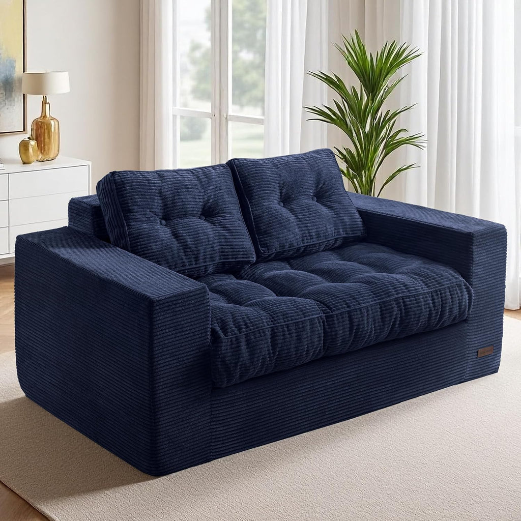 MAXYOYO 2 Seater Sofa Corduroy,Sofa Couch with Armrests,Loveseat Upholstered Floor Sofa Chair,Boneless Couch with Tufted Cushion & Backrest, Large Bean Bag Couch for Bedroom Living Room