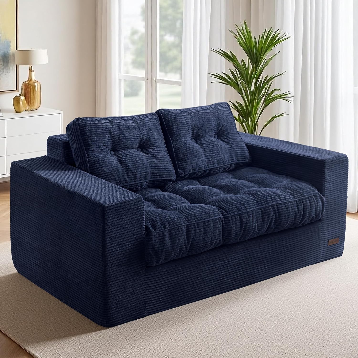 MAXYOYO 2 Seater Sofa Corduroy,Sofa Couch with Armrests,Loveseat Upholstered Floor Sofa Chair,Boneless Couch with Tufted Cushion & Backrest, Large Bean Bag Couch for Bedroom Living Room