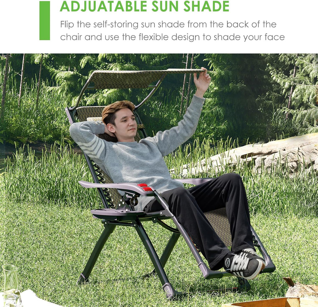 ATORPOK SHOP Zero Gravity Chair with Canopy Shade, Patio Folding Lounge Recliners, Anti Grav