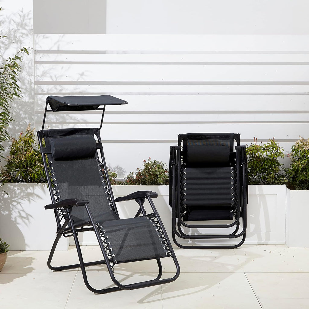 Neo 3pcs Folding Portable Zero Gravity Chairs Sun Lounger Table Set Cup Holders Reclining Garden Patio Outdoor Camping (Grey)