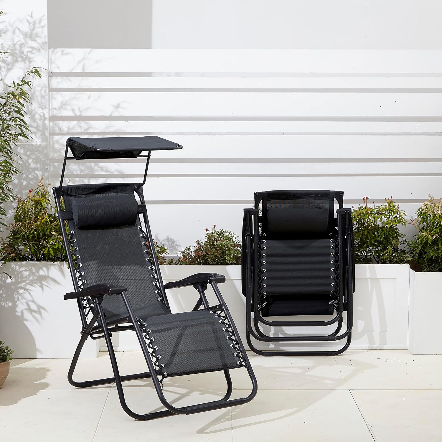 Neo 3pcs Folding Portable Zero Gravity Chairs Sun Lounger Table Set Cup Holders Reclining Garden Patio Outdoor Camping (Grey)