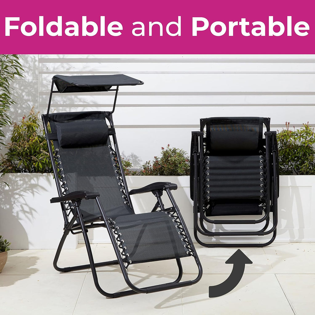 Neo 3pcs Folding Portable Zero Gravity Chairs Sun Lounger Table Set Cup Holders Reclining Garden Patio Outdoor Camping (Grey)