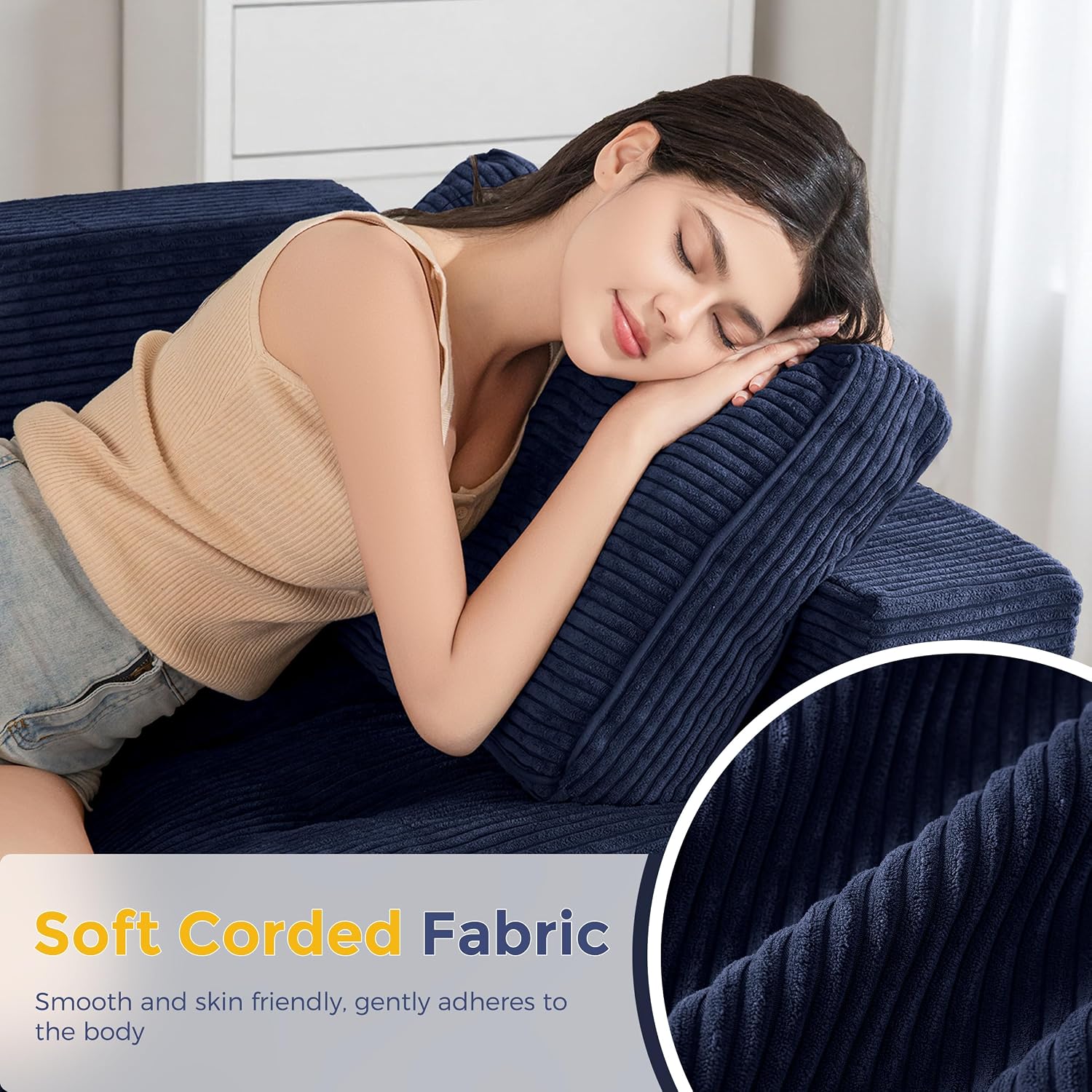 MAXYOYO 2 Seater Sofa Corduroy,Sofa Couch with Armrests,Loveseat Upholstered Floor Sofa Chair,Boneless Couch with Tufted Cushion & Backrest, Large Bean Bag Couch for Bedroom Living Room