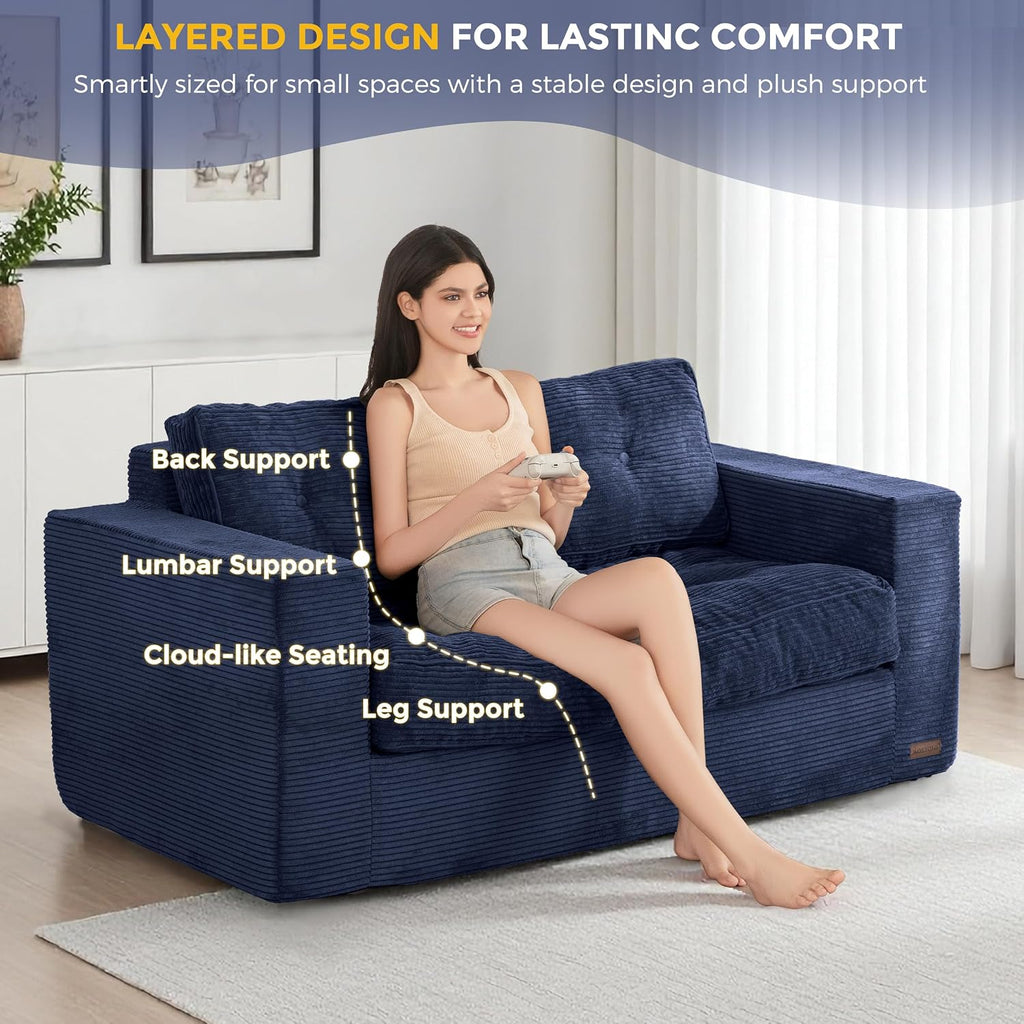 MAXYOYO 2 Seater Sofa Corduroy,Sofa Couch with Armrests,Loveseat Upholstered Floor Sofa Chair,Boneless Couch with Tufted Cushion & Backrest, Large Bean Bag Couch for Bedroom Living Room