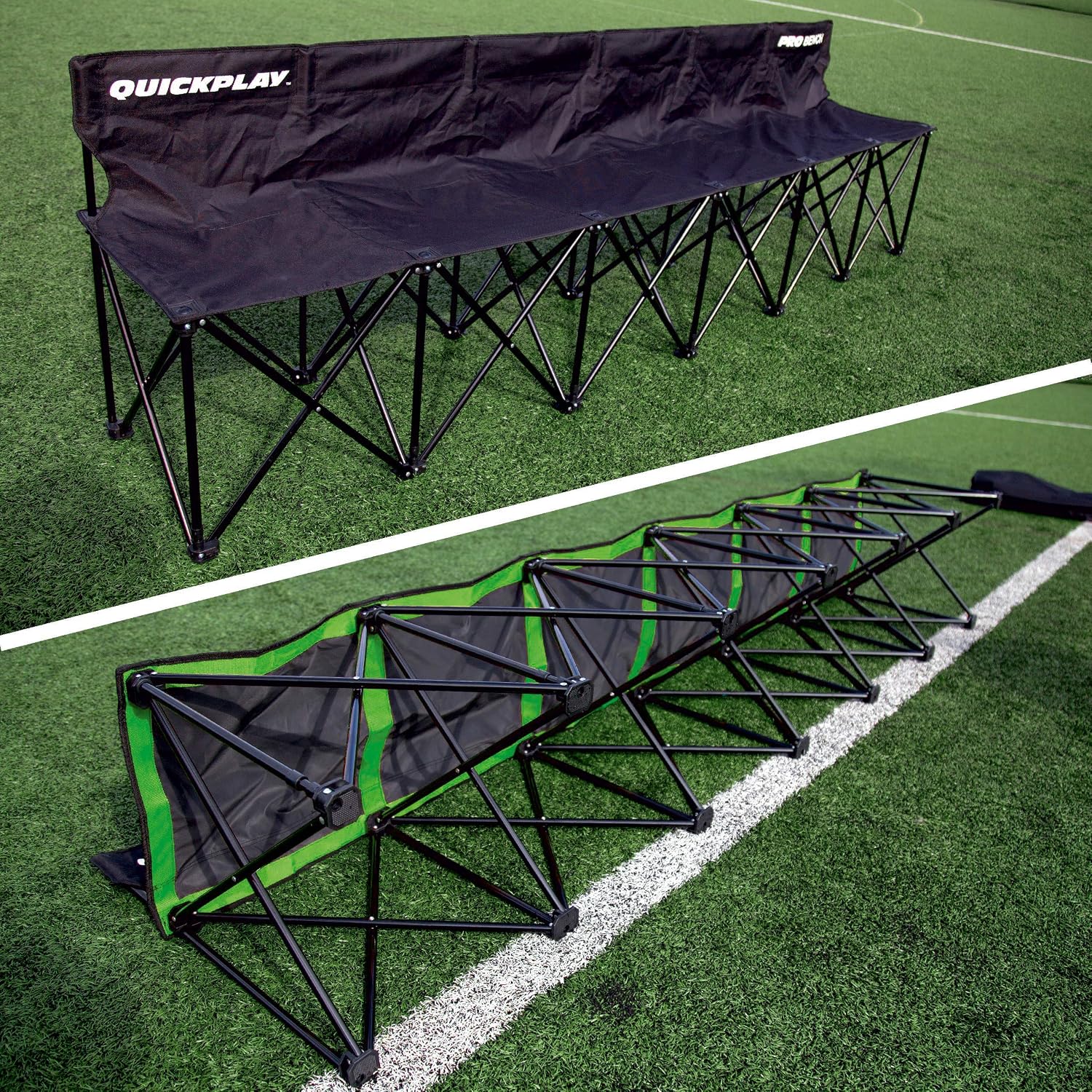 QUICKPLAY PRO Portable Folding Bench Range – 2, 4, 6, 9 Seats & 6-Seat Shelter | Quick Easy Setup, Heavy-Duty, Foldable Sports Bench with Carry Bag  Weatherproof 6 Seats