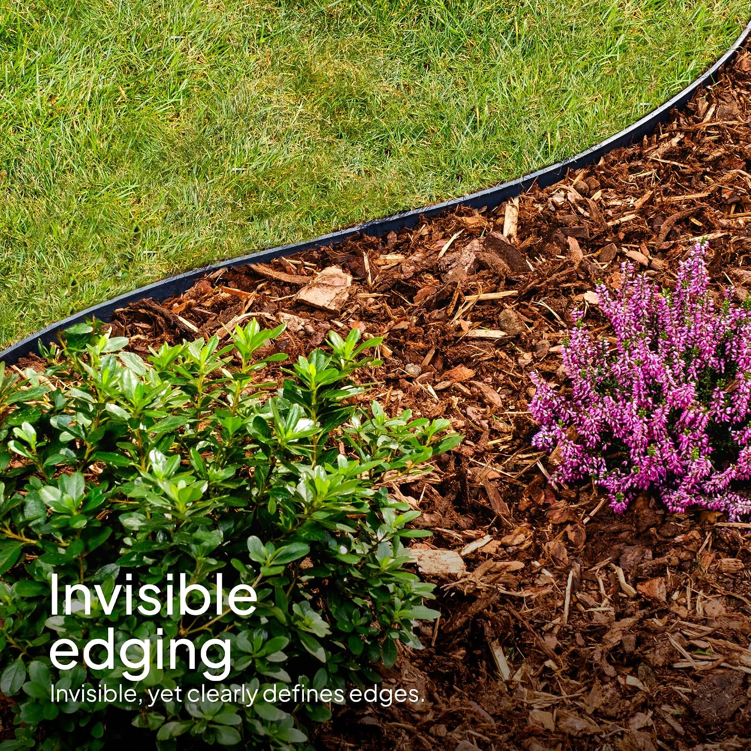 Flexible Lawn Edging 24 m - Invisible Plastic Garden Edge with 100 Securing Pegs - Easy to Use, Weather Resistant - Grass, Flowerbed & Path Border Edging, Height 55 mm, Black
