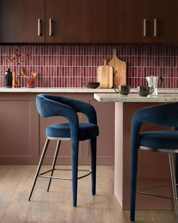Rhett dark navy velvet bar stool